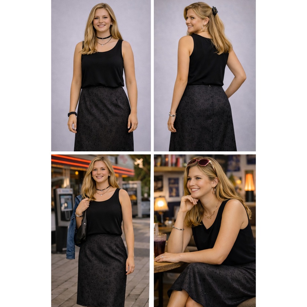 Vintage Michelle New York Black Textured‎ Pencil Skirt Size 10 Sparkly Y2K 90s